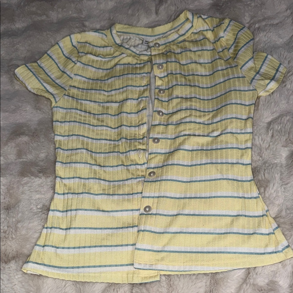 ASOS Striped Yellow and Blue Button-Up Top